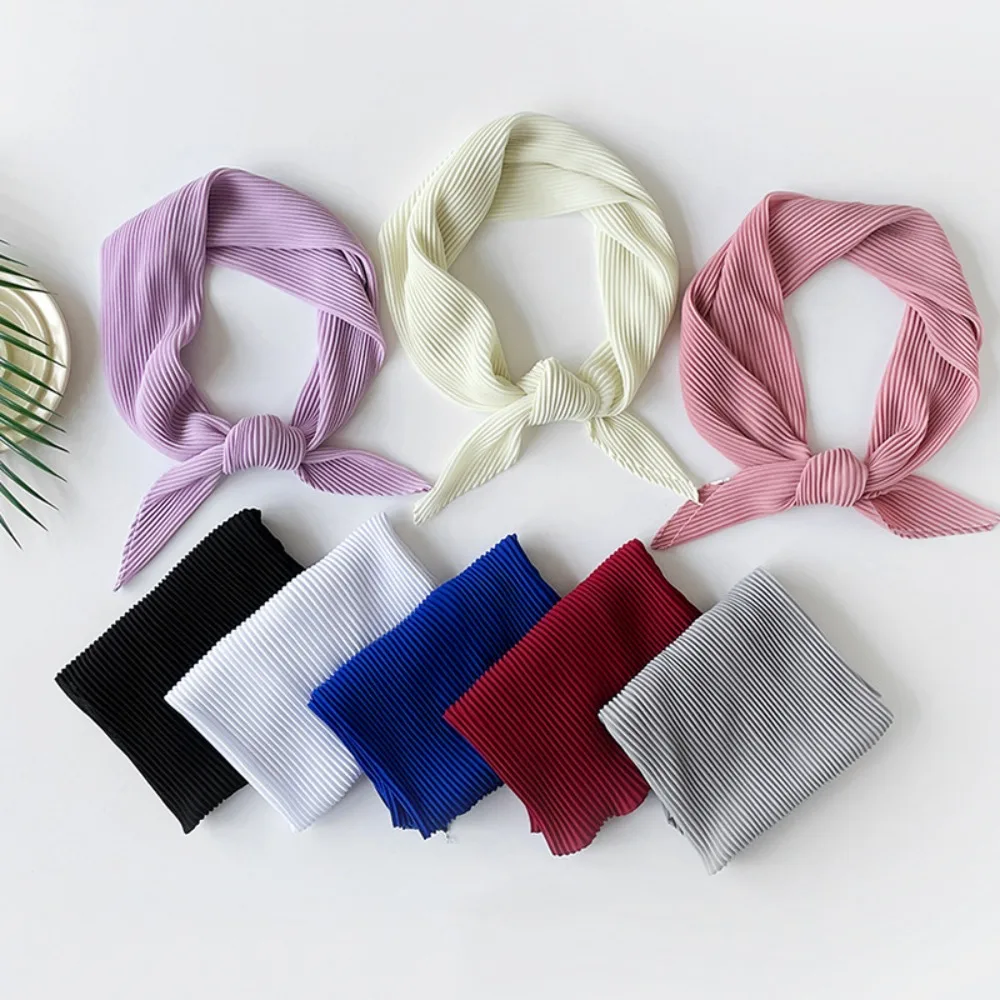 

Turban Soft Wrap Chiffon Hair Scarf Hair Band Rhombus Solid-color Bandana Elegant Slender Pleated Silk Scarf Girls