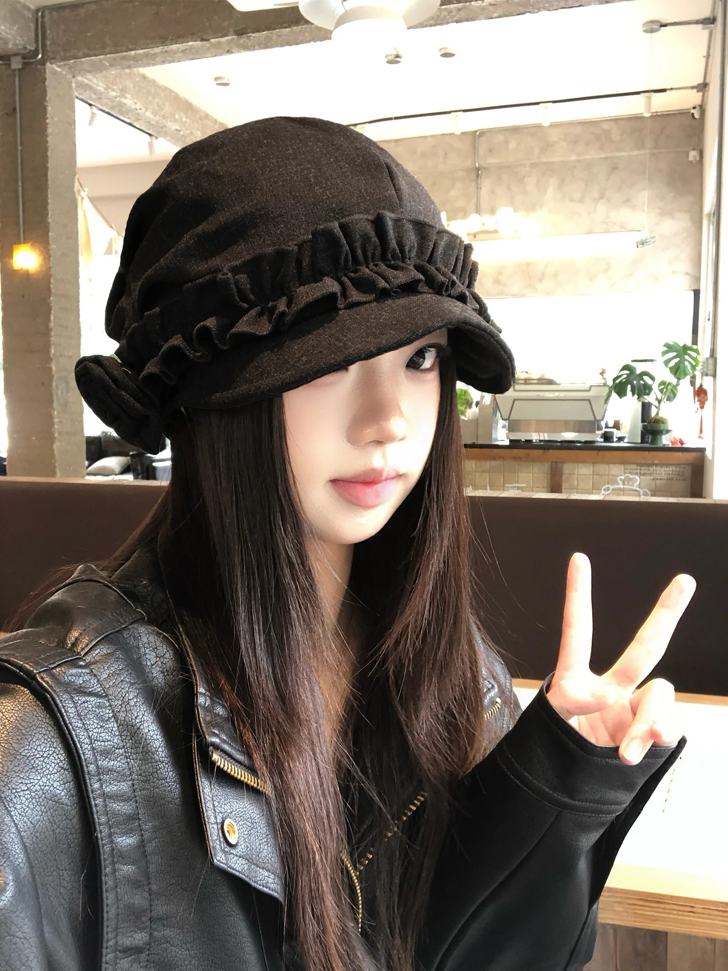 Retro Floral Lace Foldable Beret Hat Women's New Early Autumn Fashion Octagonal Hat Face Slimming Newsboy Cap