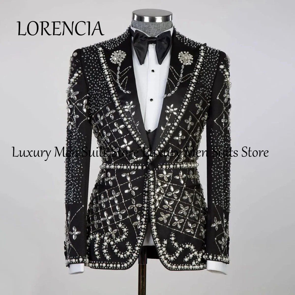 Sparkly Diamond Ornament Tuxedos Men Suits With Gold Belt Wedding Groom Dinner Party Male Prom Blazers 2 Pieces Costume Homme