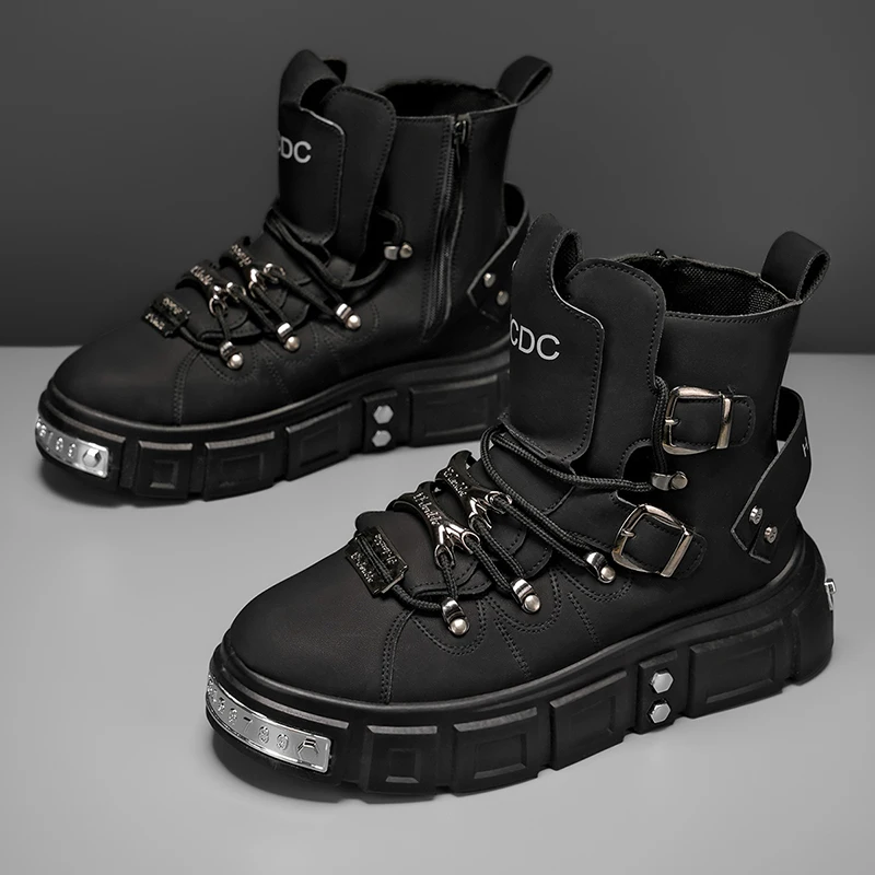 Modische Herren-High-Top-Stiefel, dicke, verschleißfeste Sohle, bequemes Innenfutter. Ideal für Outdoor-Abenteuer, Camping, Wandern. – Detail 11