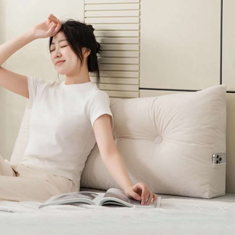 

Headboard Wedge Pillow Bedhead Triangular Headboard Pillow Ergonomic Backrest Bolster Cushion with Side Pocket for Bed Sofa
