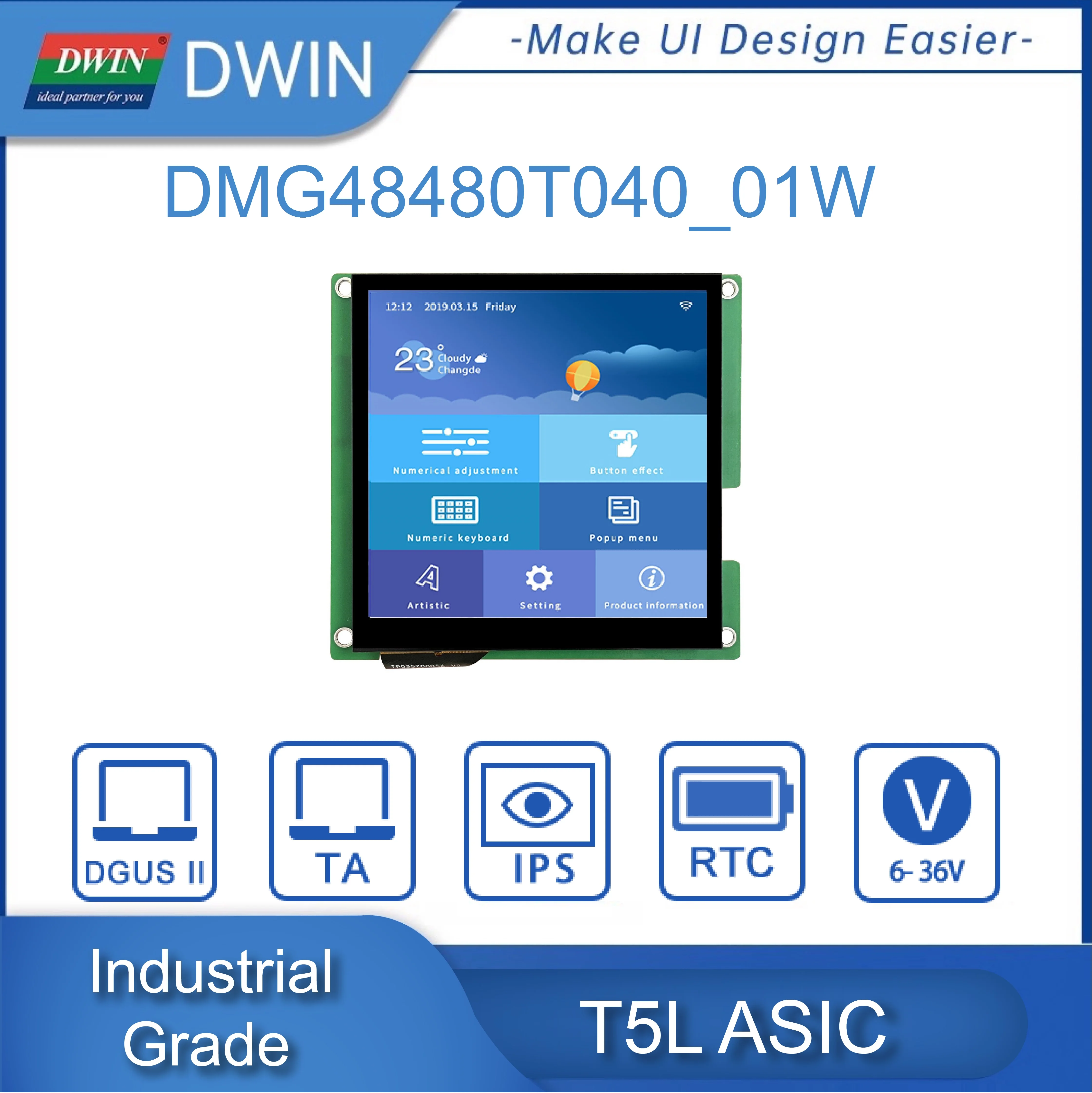 

DWIN 4 Inch 480*480/480*800 IPS Square/Rectangle HMI Industrial UART TTL/RS232 Intelligent LCD Display Touch Panel Arduino/ESP