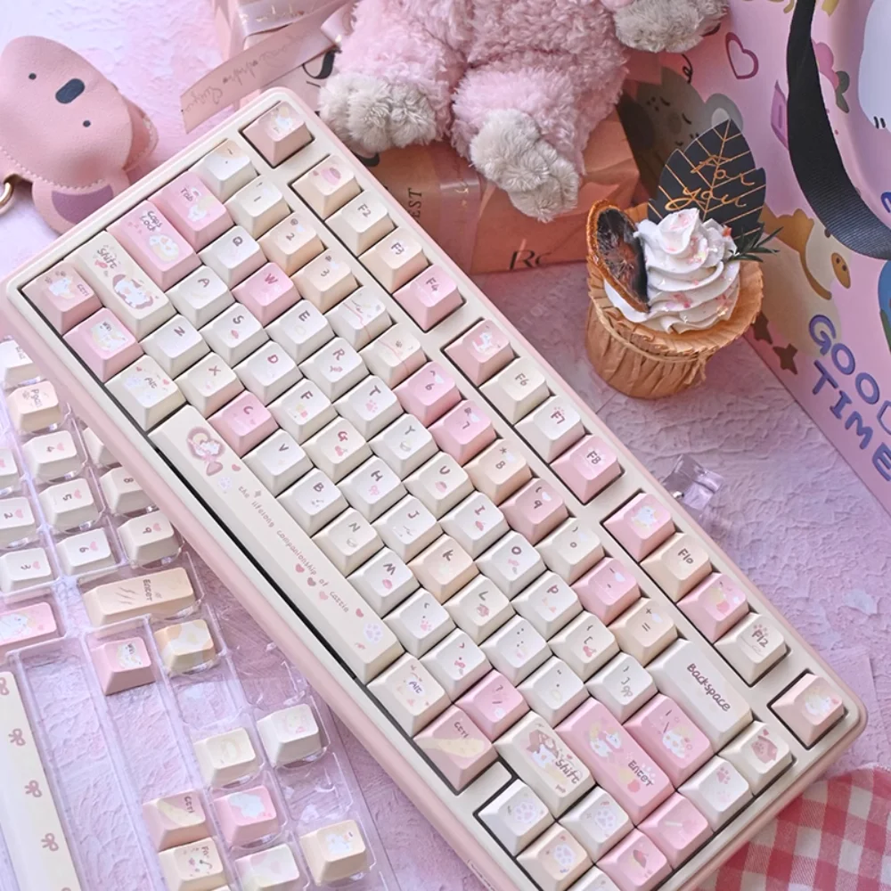 

Набор колпачков для клавиш Karamy на заказ, 129 клавиш, розовый PBT Artisan Cherry Proflie, милые колпачки для клавиш, механическая клавиатура, игровой аксессуар, подарок