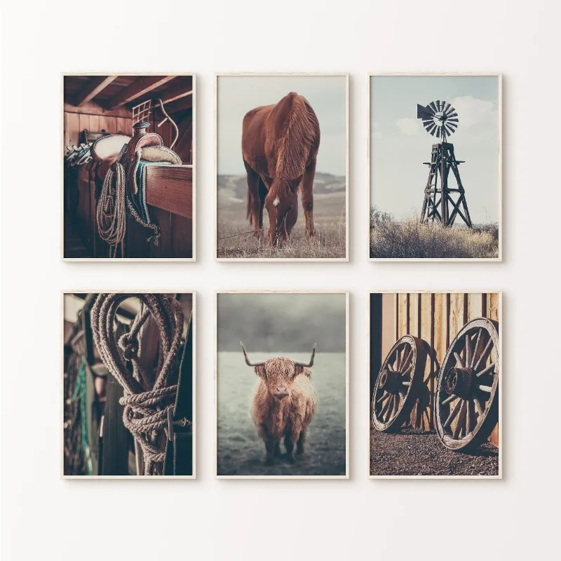 Photography Highland Cow Rustic Western Farmhouse Cowboy Poster Canvas Printing Decor Living Room Bedroom Wall Art Home Decor