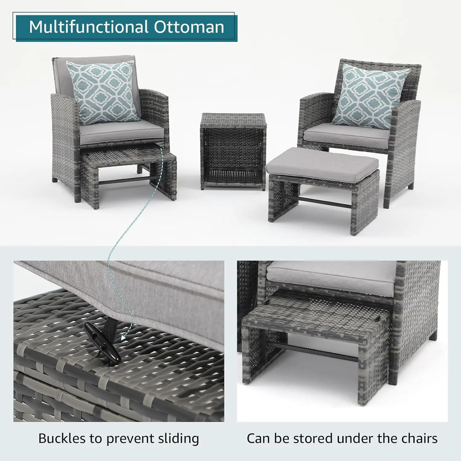 8pcs Patio Set All Weather Wicker Loveseat Chairs Ottoman Table Outdoor Grey Rattan Light Grey Cushion, Customized