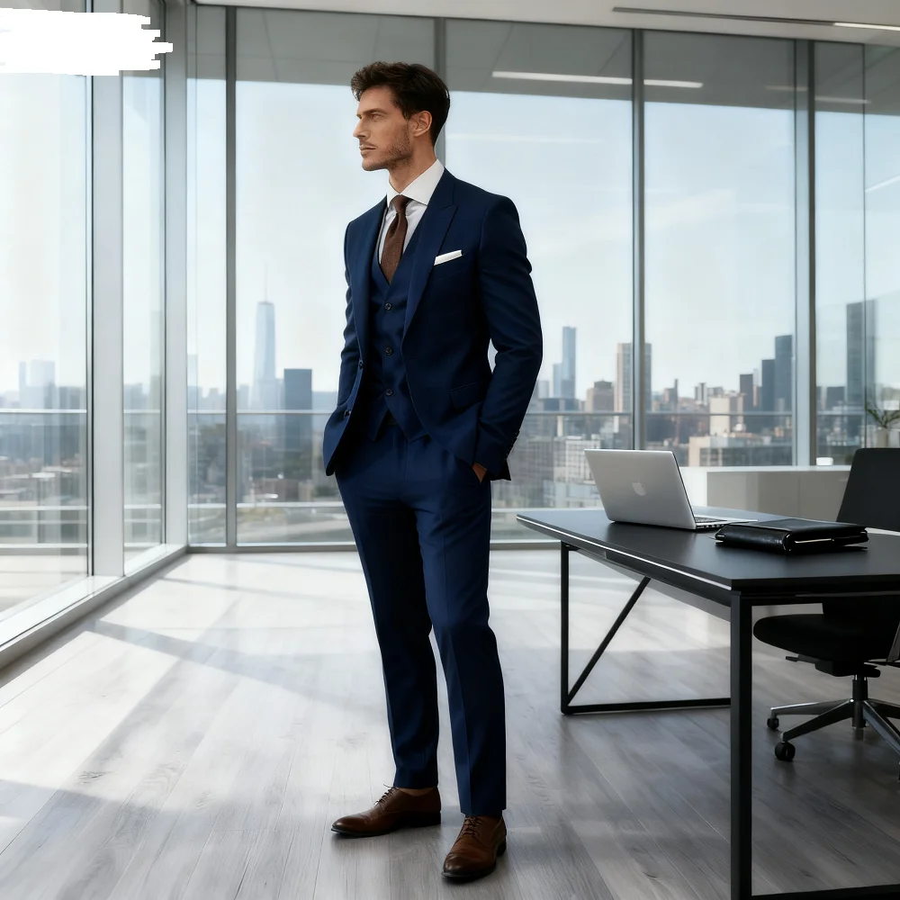 

Elegant 3-Piece Men's Business Suit Unique Breasted Notched Lapel Wedding Smoking Daily Party Masculine Ternos Roupa Mas