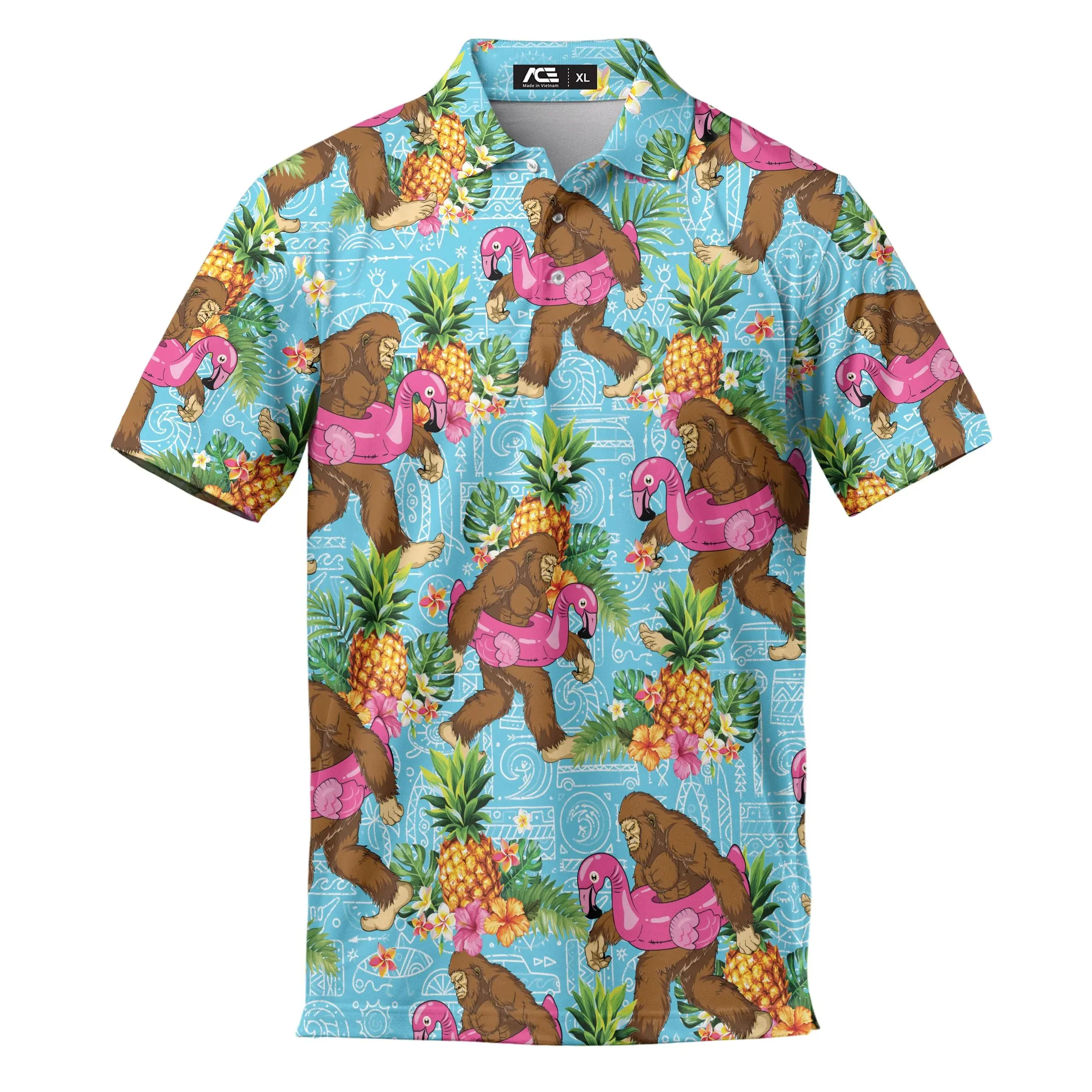 Funny Pink Flamingo Golf Polo Shirts For Men Tropical Golf Polos Mens Polo Shirts 2025 Beach Short Sleeve Button Up Shirt Men - view 5