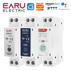 Tuya WiFi Smart Circuit Breaker MCB 1P+N 63A Timer Power Energy kWh Voltage Current Meter Protector Voice Remote Control Switch