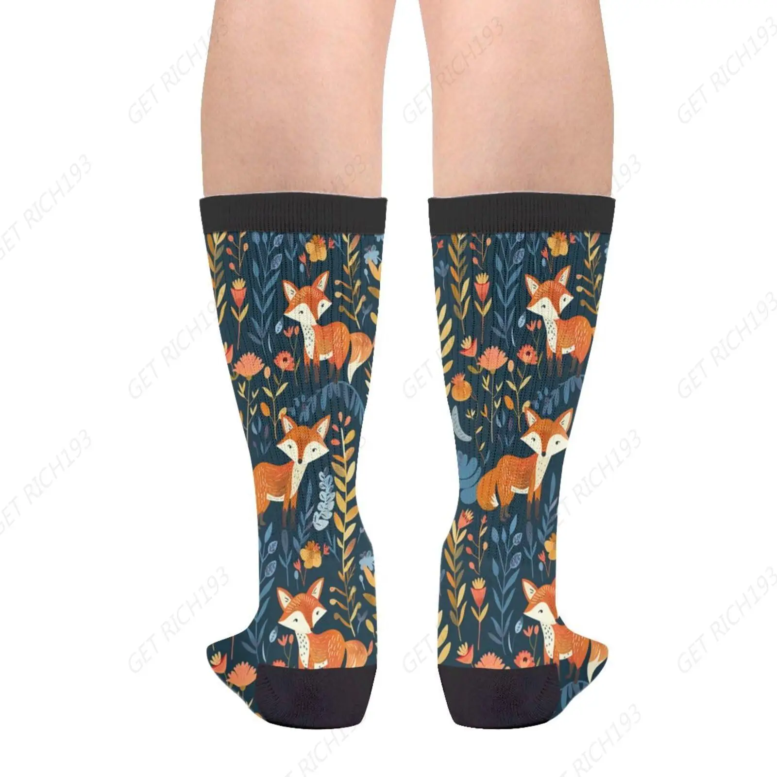 Floral Fox Socks For Men Women Funny Novelty Crew Socks Gifts