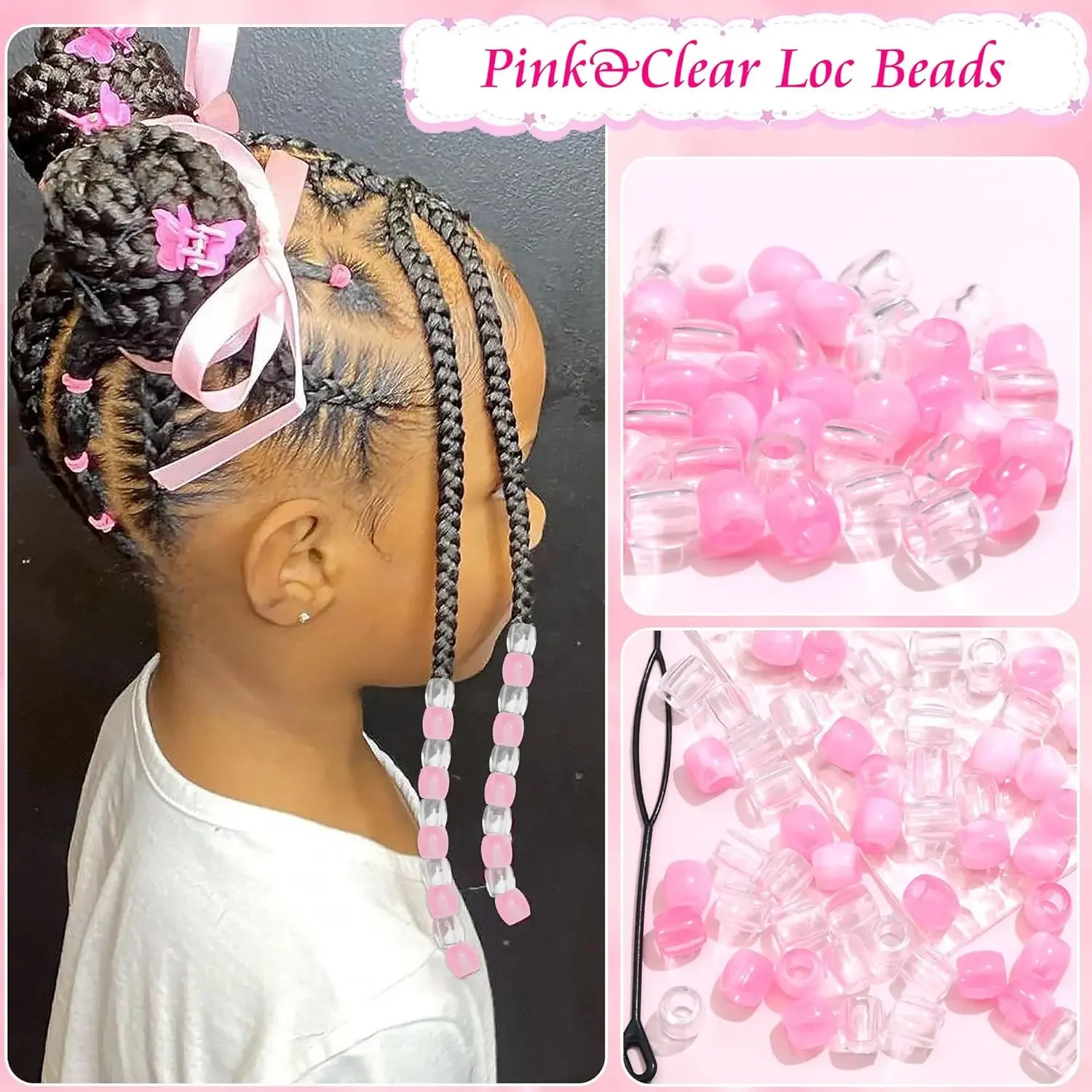50PCS 옐로우 핑크와 로즈 레드 컬러 Dreadlock 헤어 비즈 클리어 아크릴 비즈 & 도구와 귀여운 머리띠 액세서리