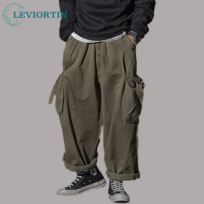 Men's Loose Fitting Workwear Pants Cityboy Street Style Mop Stereo Side Pockets Pants Japanese Wide Leg Trousers For Men & Women