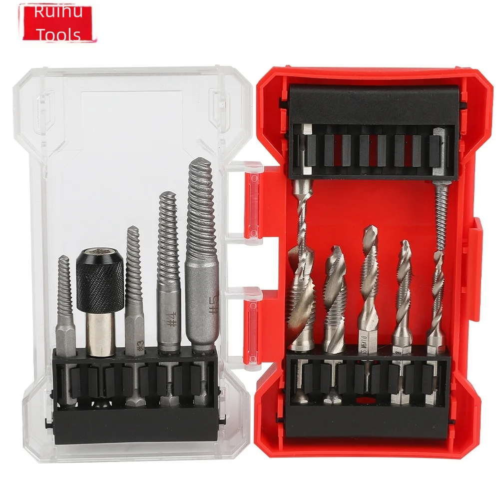 

12PC Hex Shank Tap Extractor Set Carbon Steel M10 with Reverse Thread Design for Efficient For Broken Screw Removal