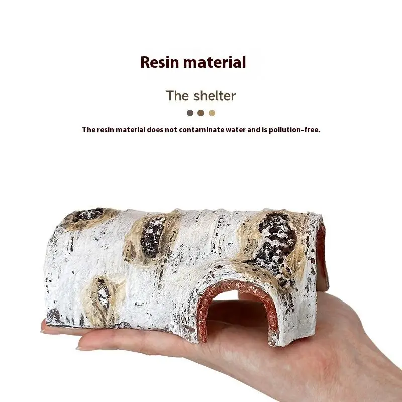 1Pcs Durable Birch Wood Texture PVC Shelter Reptile Hideaway Cave For Lizards And Amphibians Shedding Relaxing & Play