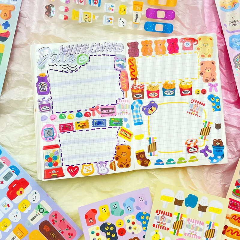 MOHAMM 1 Sheet Waterproof PVC Sticker Little Bear Snack Tent Cute Cartoon Children's Sticker Material