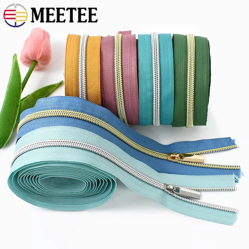 

5/10M Meetee 5# Nylon Sewing Zippers Coil with Zips Sliders Closure Bag Zipper Puller Garment Decor Zip Repair Kit Accessories