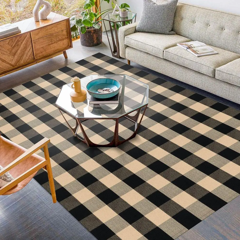 

Хлопковый коврик Buffalo Plaid 5x7 — коричневый и черный клетчатый коврик, низкий ворс, моющийся для дома и патио