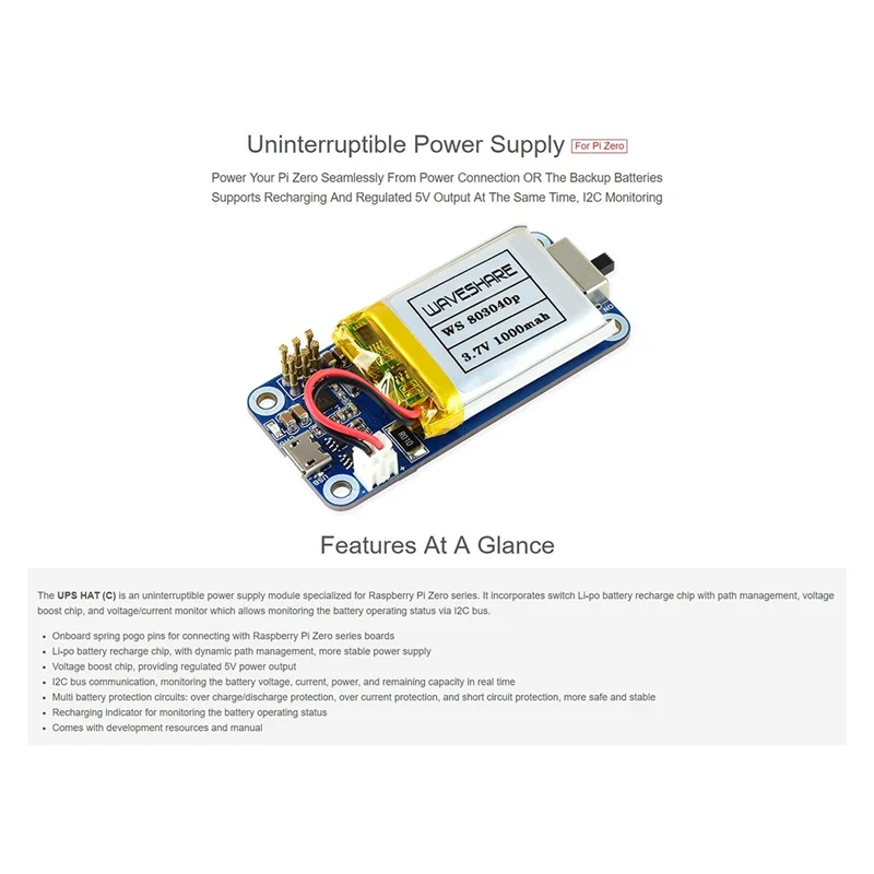 Waveshare Uninterruptible Power Supply UPS HAT for Raspberry Pi Zero Series(Pinheader Should Be Soldered),Stable 5V Power Output
