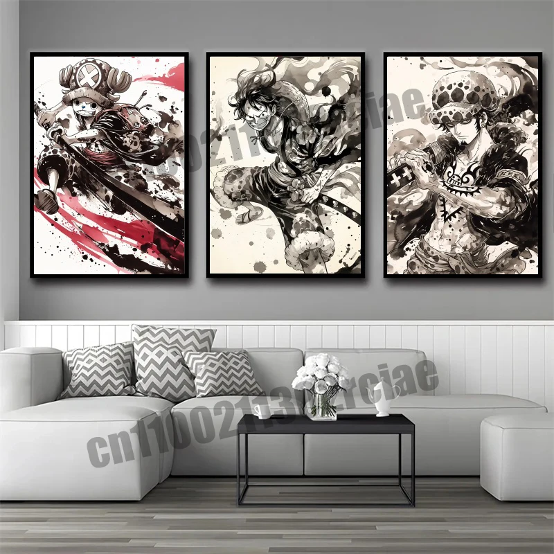

Classic Cartoon One Piece Black and White Ink Painting Style Canvas Painting Art Poster Suitable for Living Room Decoration Gift