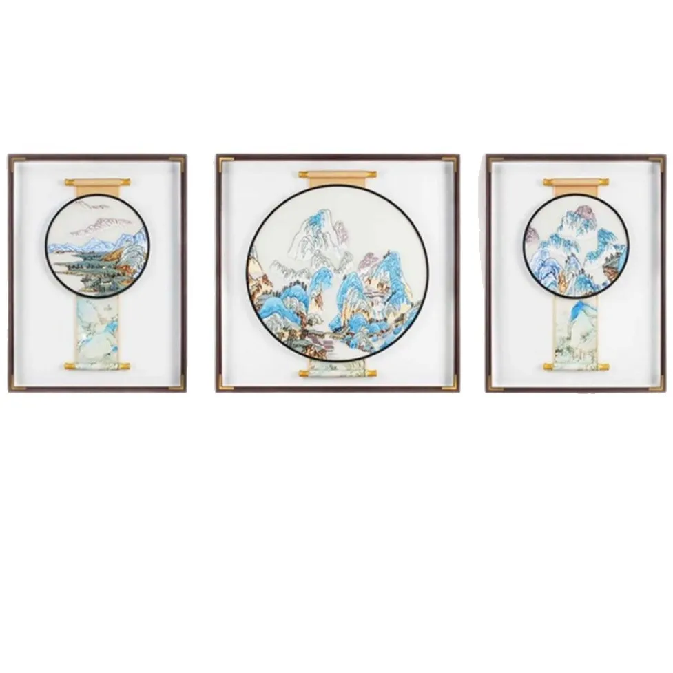 New Chinese Landscape Embroidery Hanging Painting, Intangible Cultural Heritage, Suzhou Embroidery Finished Decorative Painting