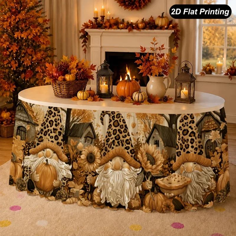 One-piece 2D flat Christmas autumn dwarf series tablecloth, suitable for home kitchen decoration