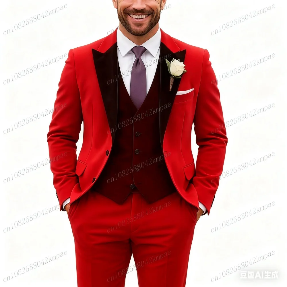 بدلة رسمية للرجال من المخمل الأرجواني مكونة من 3 قطع بدلة سوداء لحفلات الزفاف أفضل رجل لحفلات الكرة ملابس التدخين #5