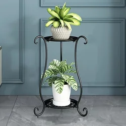 1 Pack, Elegant Double-Layered Metal Flower Rack Stand - Multi-Layer Floor Standing Plant Display with Modern European Style for