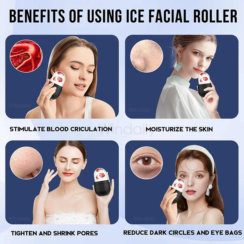 Rolo de gelo de silicone rosto olho reutilizável cubo de gelo rolo facial molde de gelo cuidados com a pele para encolher poros anti rugas reduzir inchaço