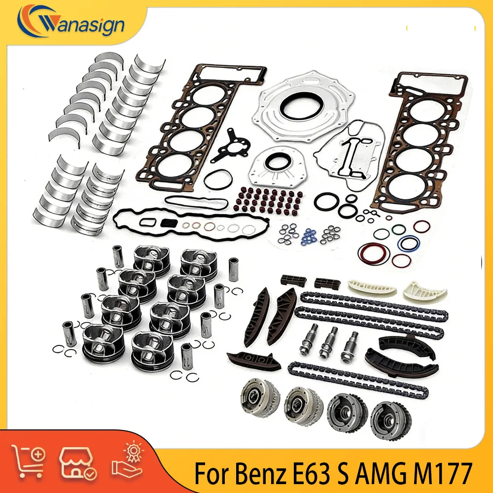

Восстановление деталей двигателя, полная прокладка, комплект поршневых подшипников цепи ГРМ, подходит для 4.0 L V8 Gas M177 для Mercedes-Benz G550 C63 E63 S AMG 4.0L