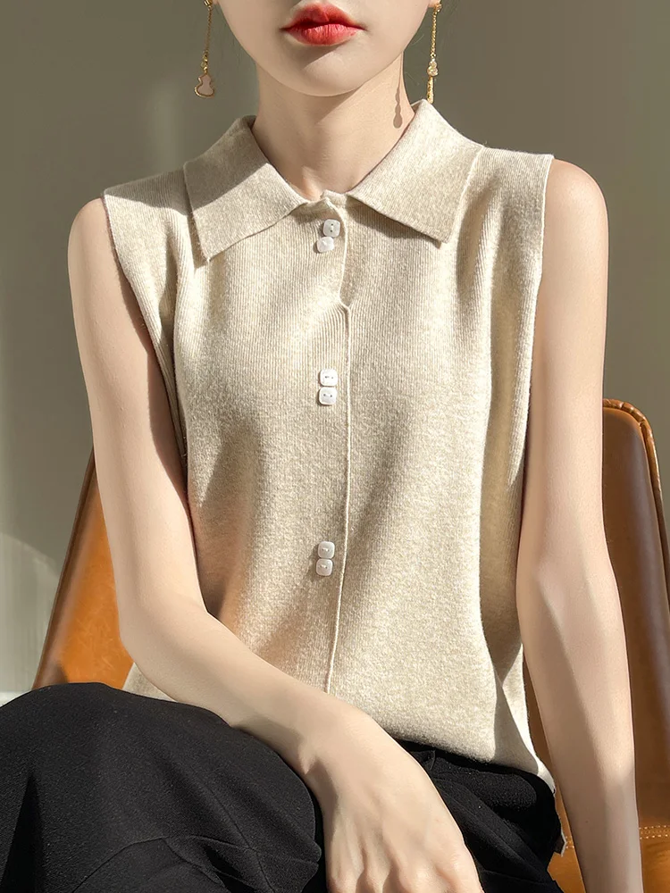 Chaleco de Lana Tejido para Mujer Primavera 2025, Sin Mangas, Cuello de Cachemira, Prenda Exterior, Camiseta Base, Largo Regular, Color Puro, Otros Ma...