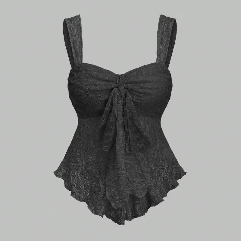 2026 Summer New Women Individuality Fashion Lace Bow Camisole V Neck Backless Sweet Gentle Elegant Sexy Harajuku Aesthetic Vest
