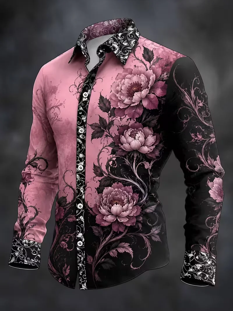 New wine red ethnic diamond geometric print slim fit long sleeved shirt for business men vintage shirt