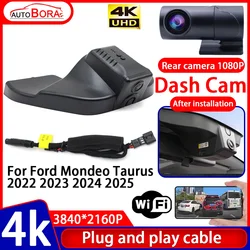 Rejestrator wideo ZhuCamX Night Visio 4K UHD Plug and Play Rejestrator samochodowy Kamera samochodowa do Ford Mondeo Taurus 2022 2023 2024 2025