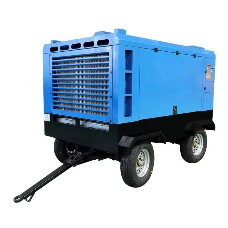 Industrial Mobile Air Compressor High Pressure Screw Type Diesel Engine with Wheels Air Cooled Low Noise