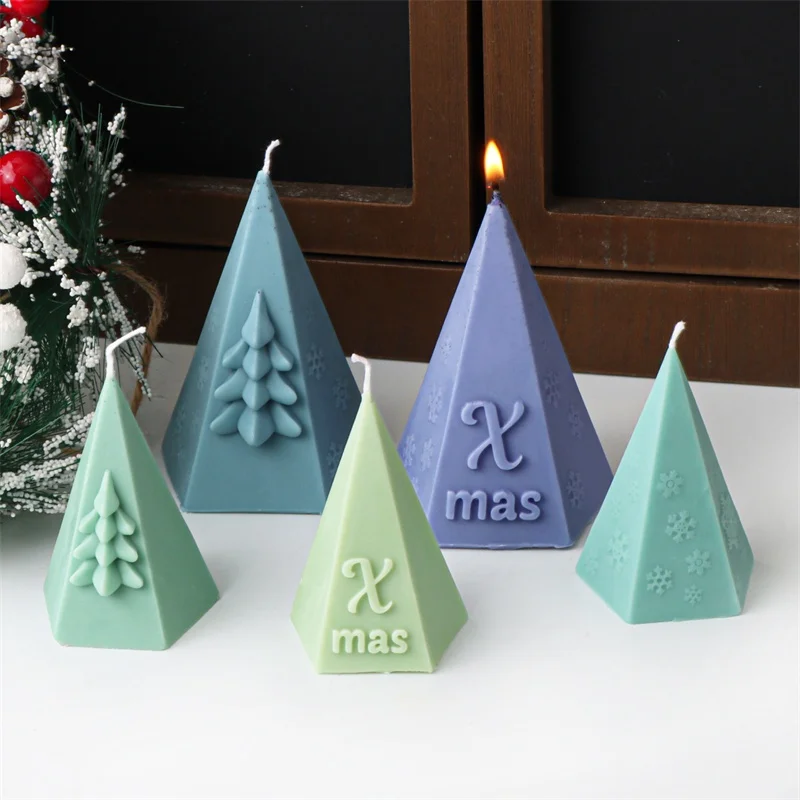 Tree/Snowflake/Xmas Taper Pillar Candle Silicone Mold 3D Stereo Pyramid Pine Tree Plaster Resin Casting Tool Holiday Decoration