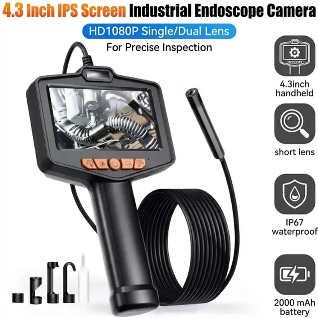 4.3 Inch IPS Screen Endoscope Camera HD 1080P IP67 Waterproof 8mm Lens Borescope Pipe Sewer Inspection Camera for Car Repair