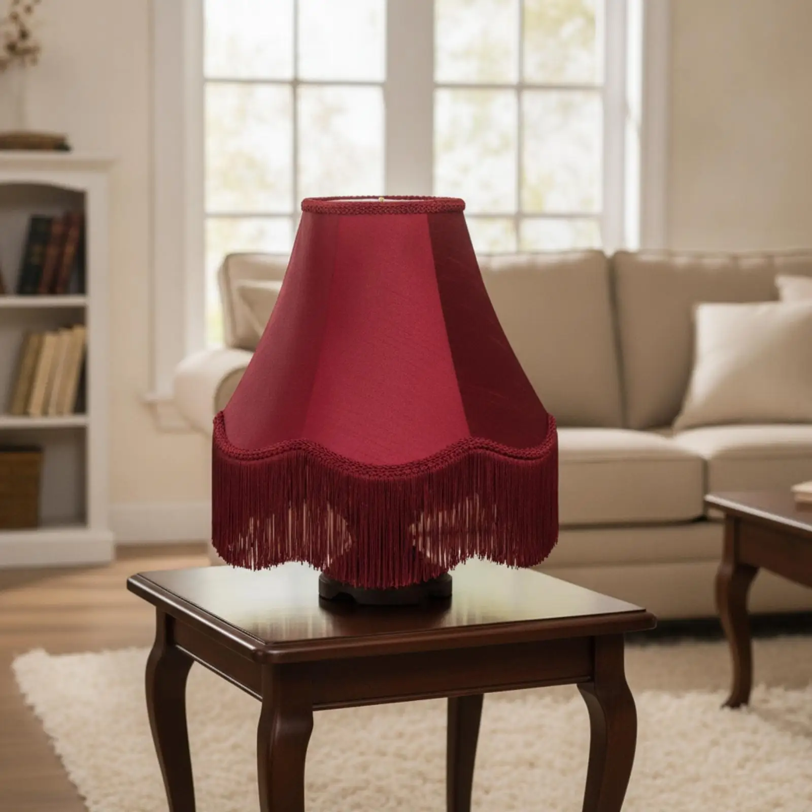 Handmade Slub Faux Silk Folding Lampshade Classic Flared Fringe Trim Design Easy Storage for Table Lamp Living Room Warm