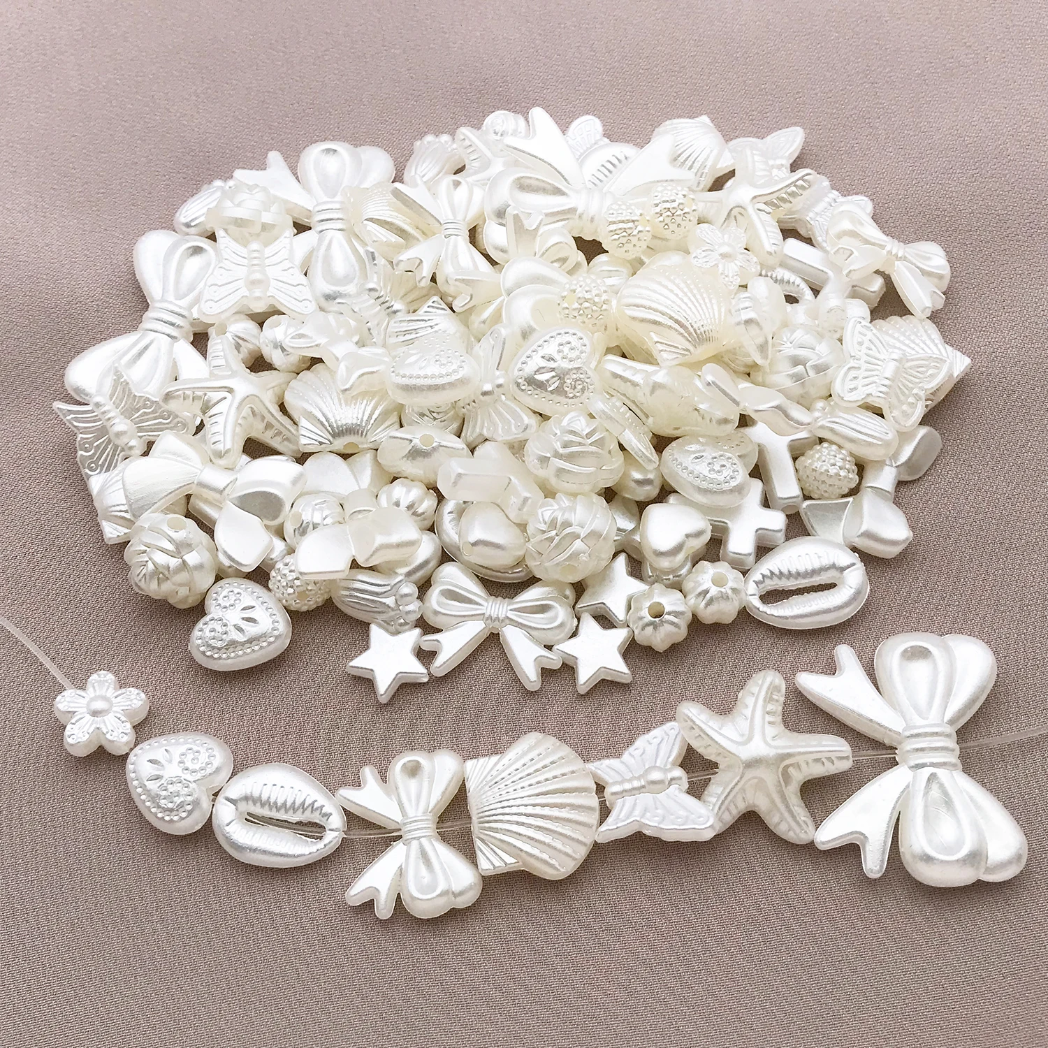 50/100pcs ABS Acrylic Beads with Pearl-like Finish: Petals, Lily of the Valley & Bows. Cute Floral Loose Beads for DIY Stringing