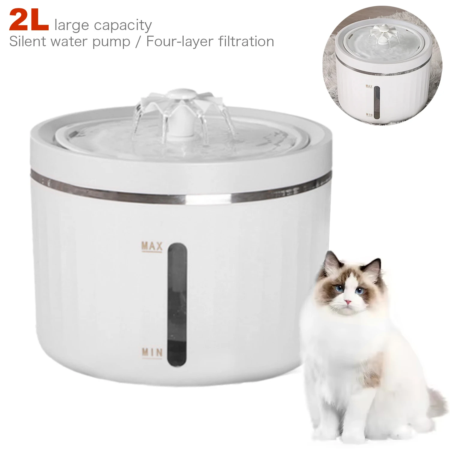 2L Cat Water Fountain Filters Pet Silent Running Water Troughs for Cats Auto Feeder Puppy Bowl Disassembled Washed Pet Supplies