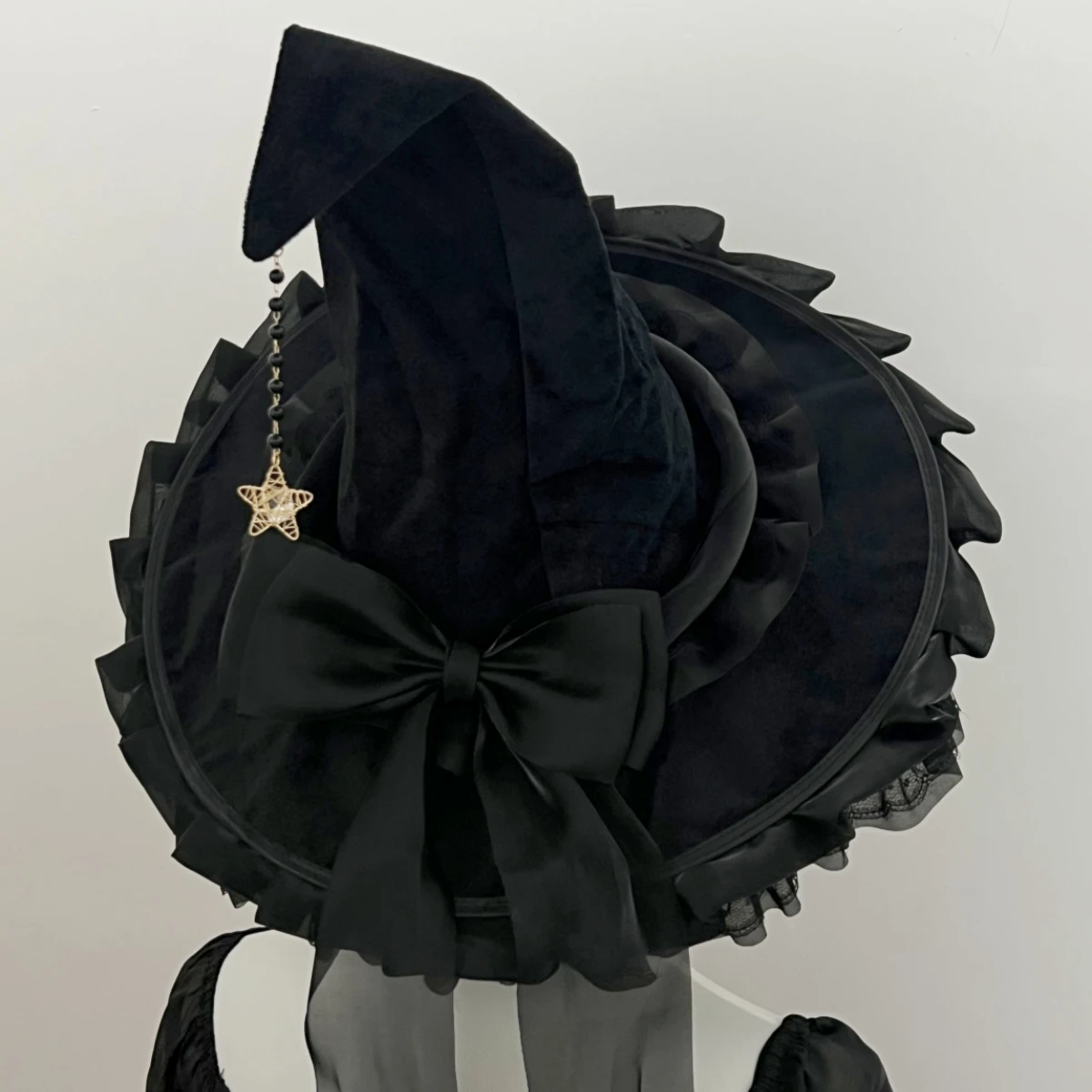 هالوين Bowknot طيات الساحرة معالج قبعة سوداء حفلة تأثيري القبعات الشيطان قبعة الدعائم المرأة زي ملحق للحزب تأثيري