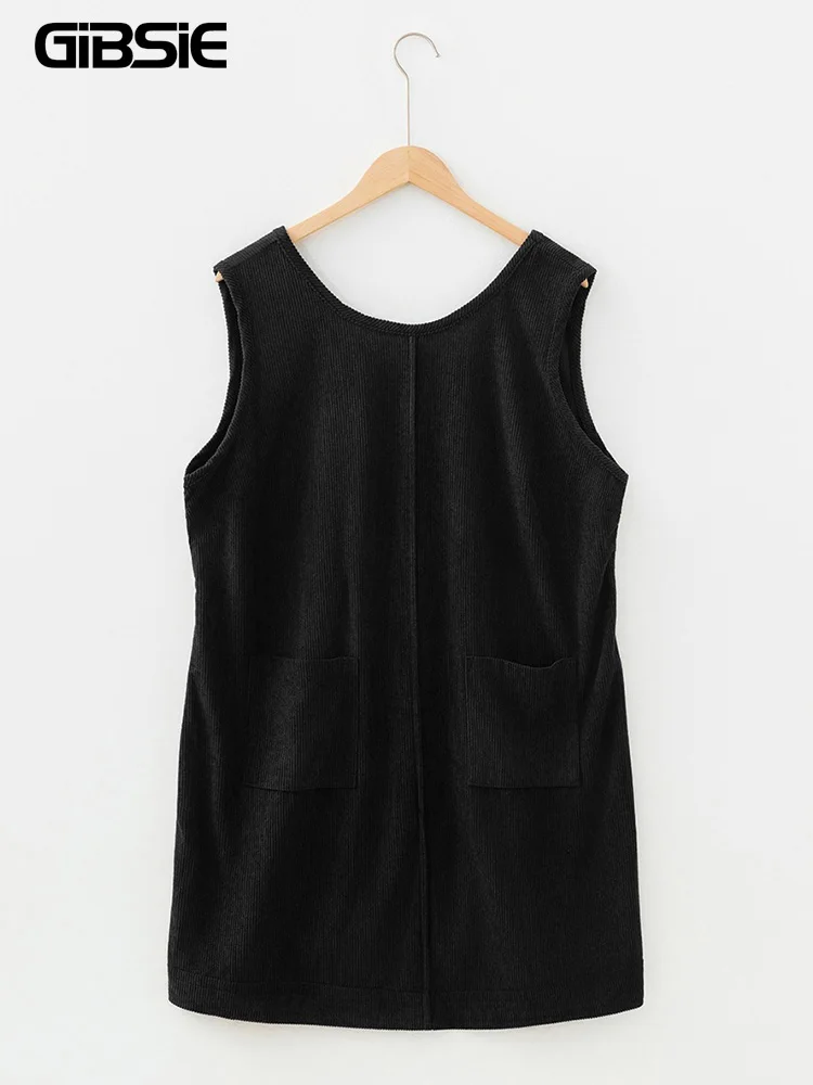 

Платье GIBSIE больших размеров, черное, без рукавов, с круглым вырезом, для женщин, осень-зима 2026, повседневное, свободное, однотонное, короткое, с карманами