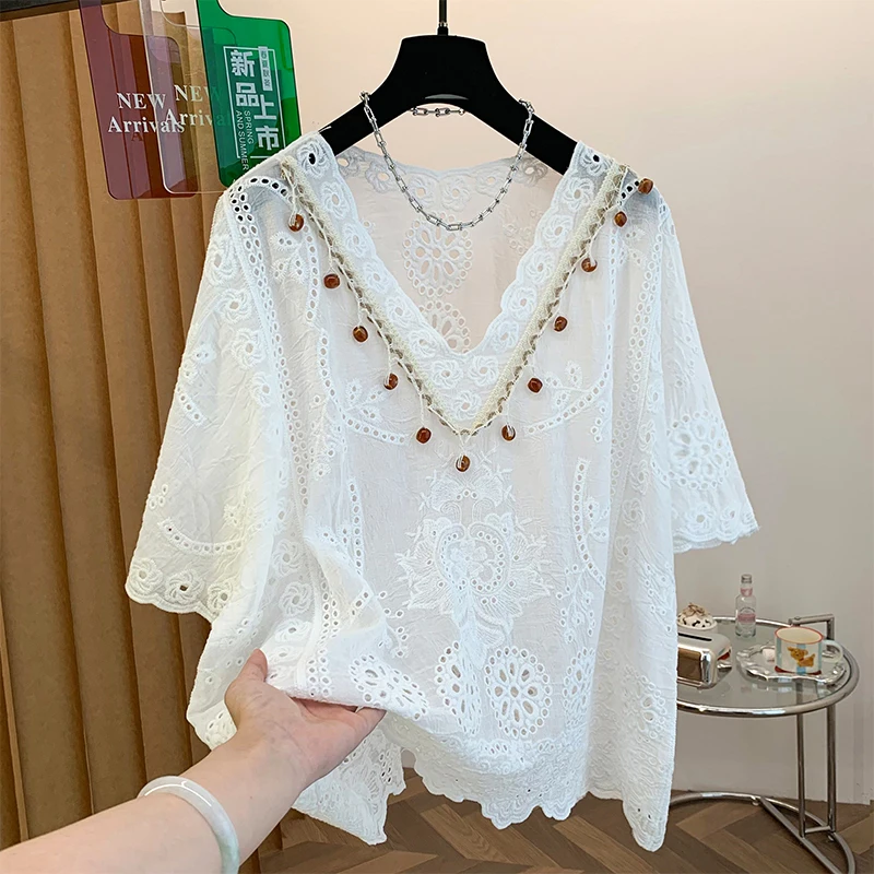 

Slimming Large Size Women's T-shirt Hollow out Loose Short Sleeve Base Shirt Summer New Style Comfortable Breathable Commute ...