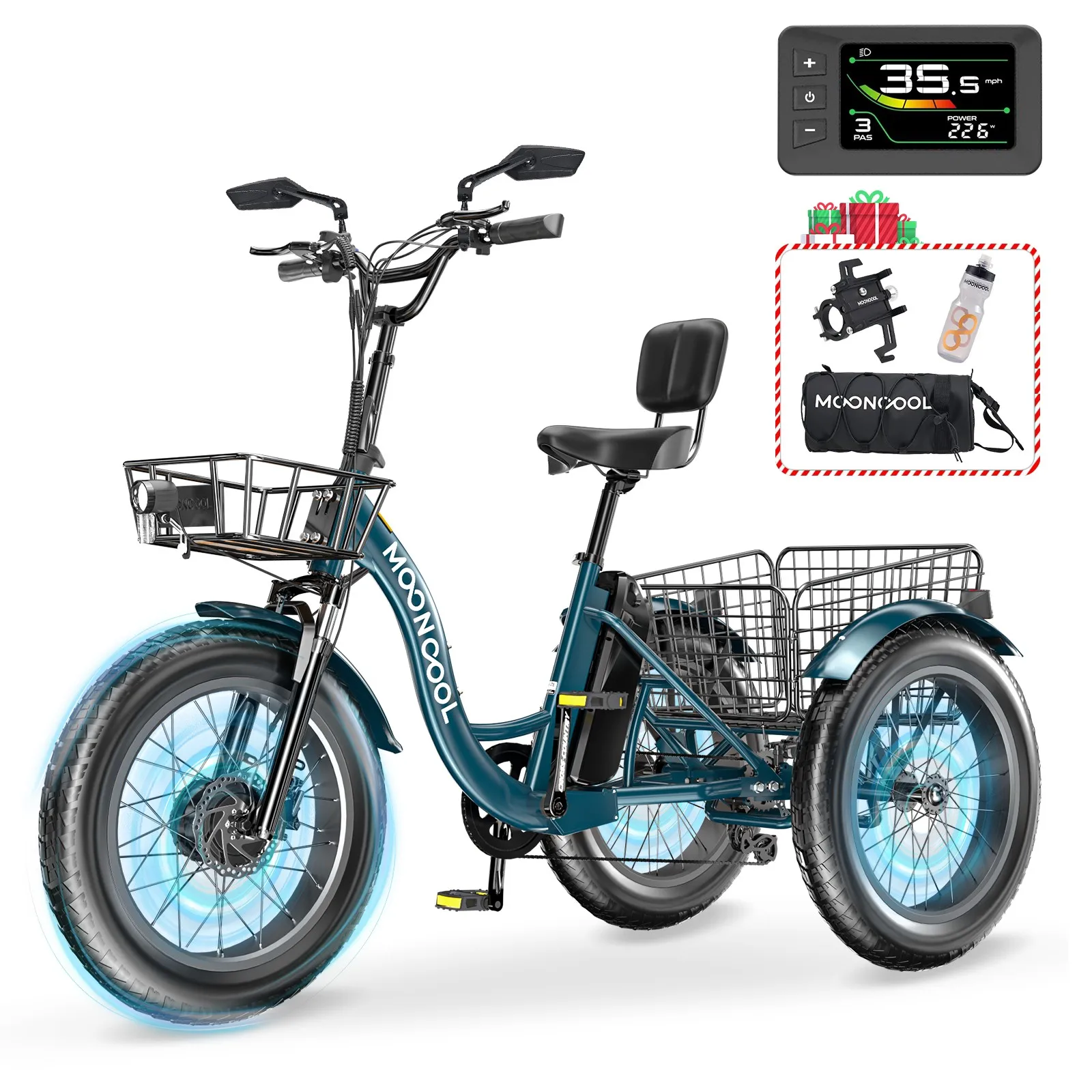 20" Electric Trike Tricycle Fat Tire Electric Trike E-Bike Peak 1000W image 2