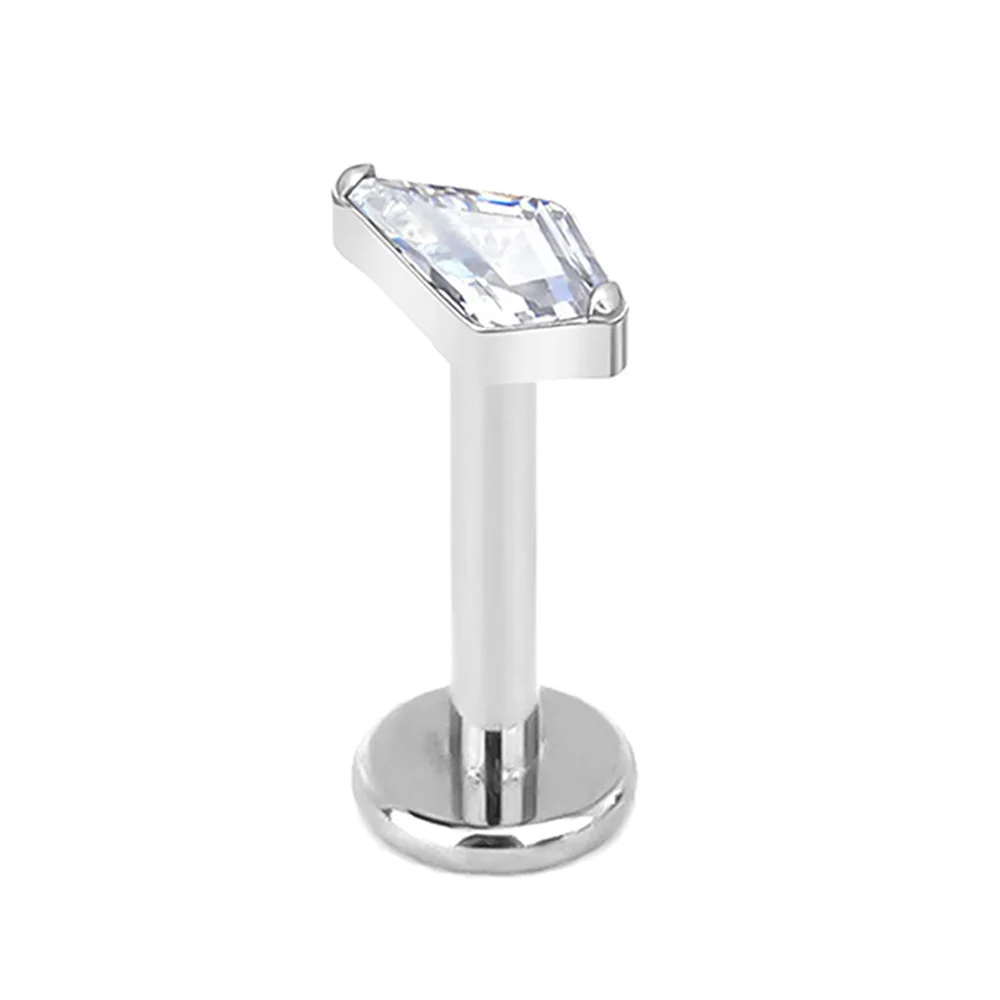 G23 Titanium rhombus EAR PIERC CZ Paved Top Thread ear rings Cartilage Tragus Earrings Lip Stud Helix Unisex Piercing Jewelry
