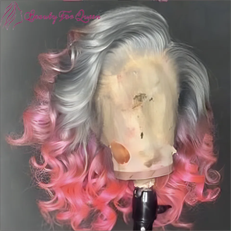 

ГОРЯЧАЯ распродажа, розовый короткий боб 13x4, прозрачный парик спереди, 100% человеческие волосы, плотность 180, бесклеевой косплей, готовые к ношению