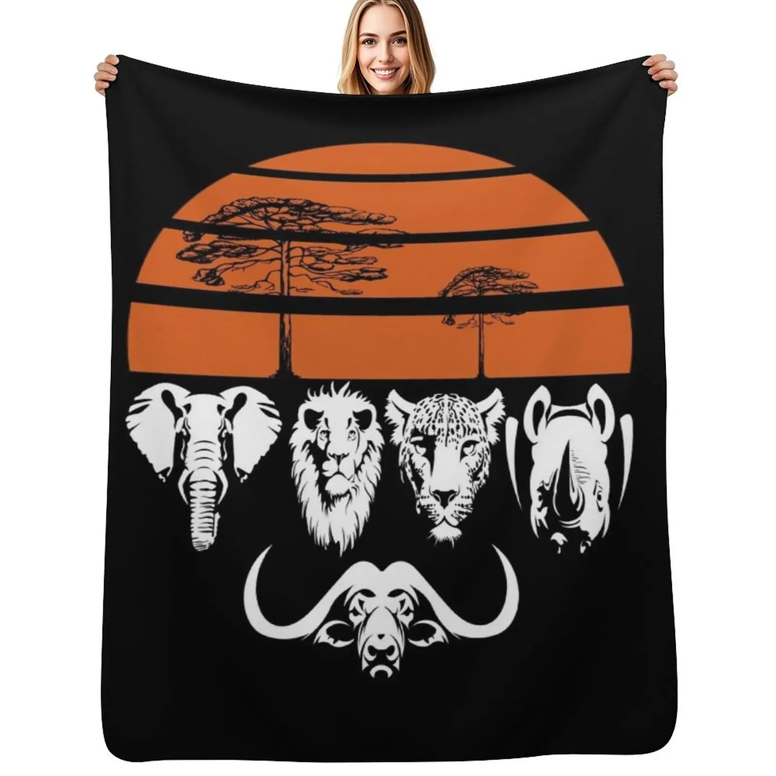 Safari Jungle Africa the big five animal Throw Blanket Thin Soft Blanket for Summer Night Sleeping