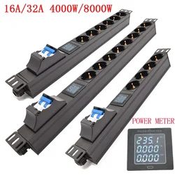 PDU power board 16/32A air switch distribution device switch 2/3/4/5/6/7/8 with ammeter EU socket