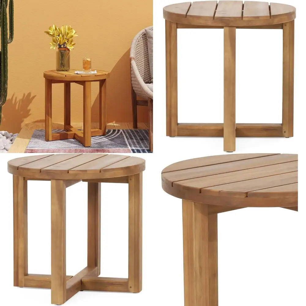 

Круглый уличный приставной столик из акации с отделкой под тик