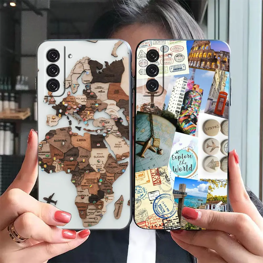 W-World M-Map Travel Airplan Plane Phone Case For Samsung Galaxy S24 S23 S22 S21 S20 Fe Ultra S10 S10e Plus Lite 5G Cover Funda