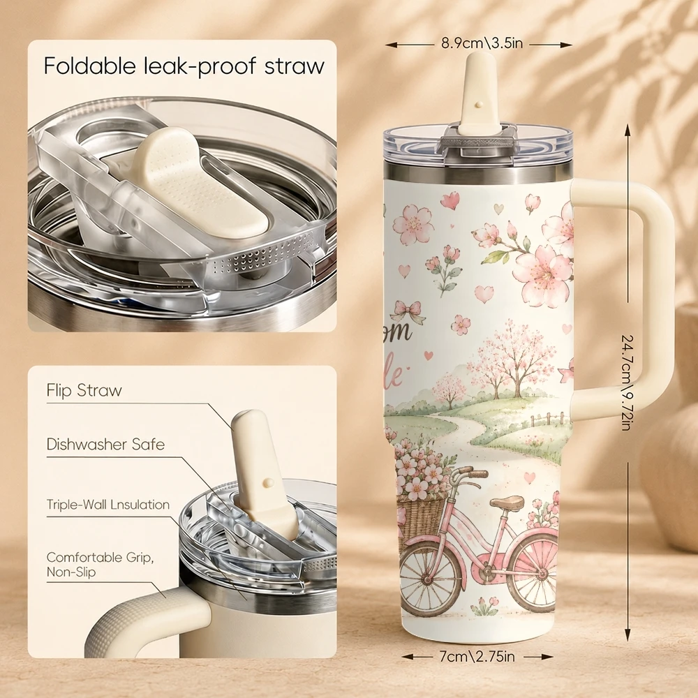 Country Balloon Girl Watercolor Vacuum Flasks 40oz Thermal Tumbler Handle Stainless Steel Insulated Water Portable Mug Cup