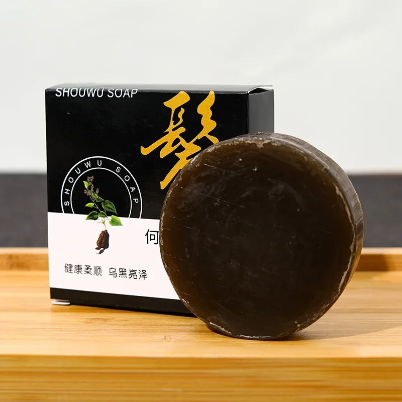 60g Polygonum Multiflorum Authentic Handmade Clean and Nourish Hair Wash Soap Head Black Soap